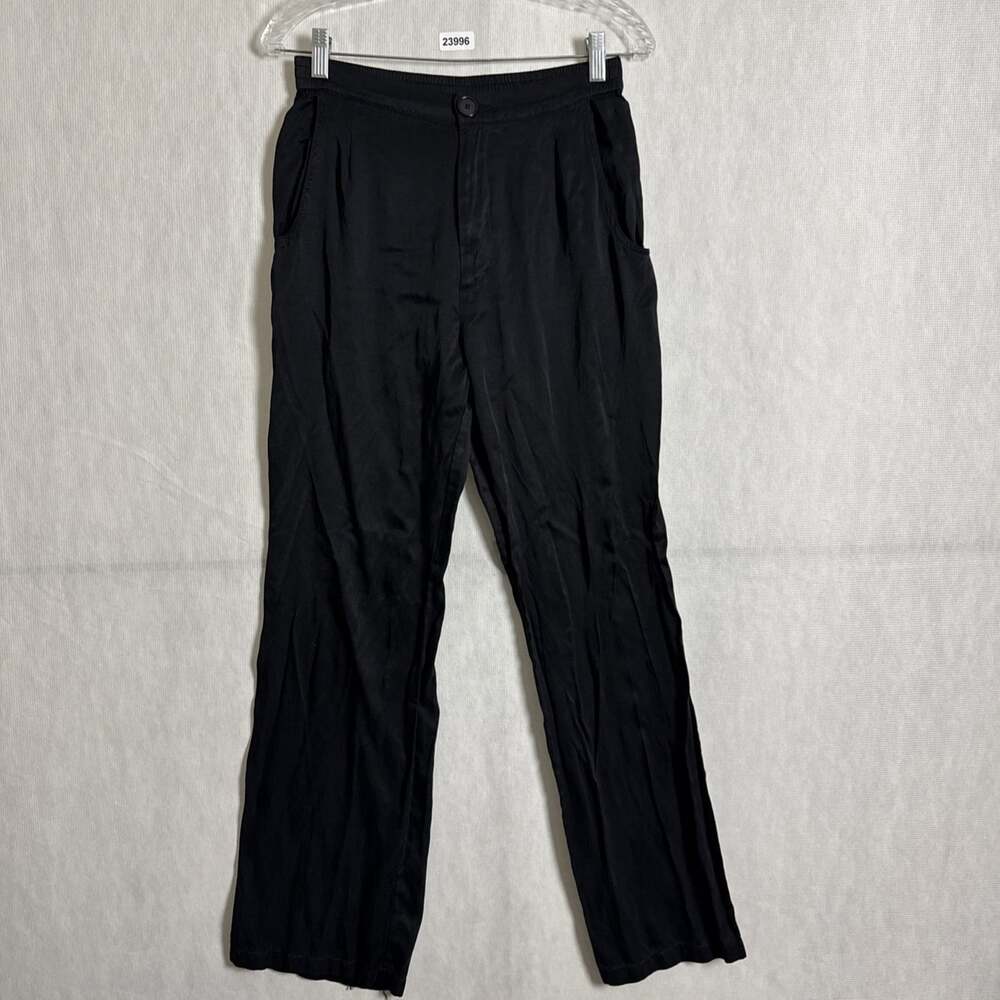 Djerf Avenue Women's Medium Black Satin Cupro Straight Leg Pants With Pockets